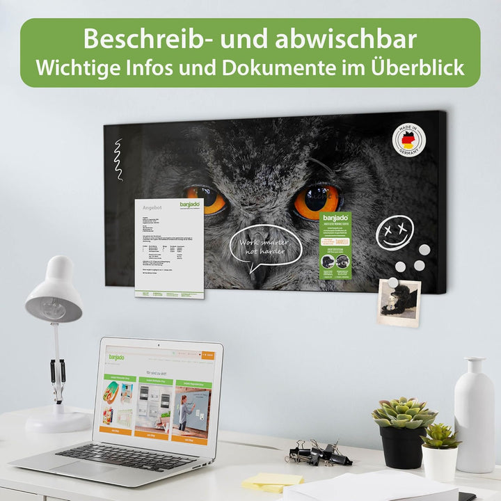 banjado Magnettafel schwarz 78 x 37cm / Magnetwand Metall/Magnetpinnwand als Memoboard/Pinnwand Magn