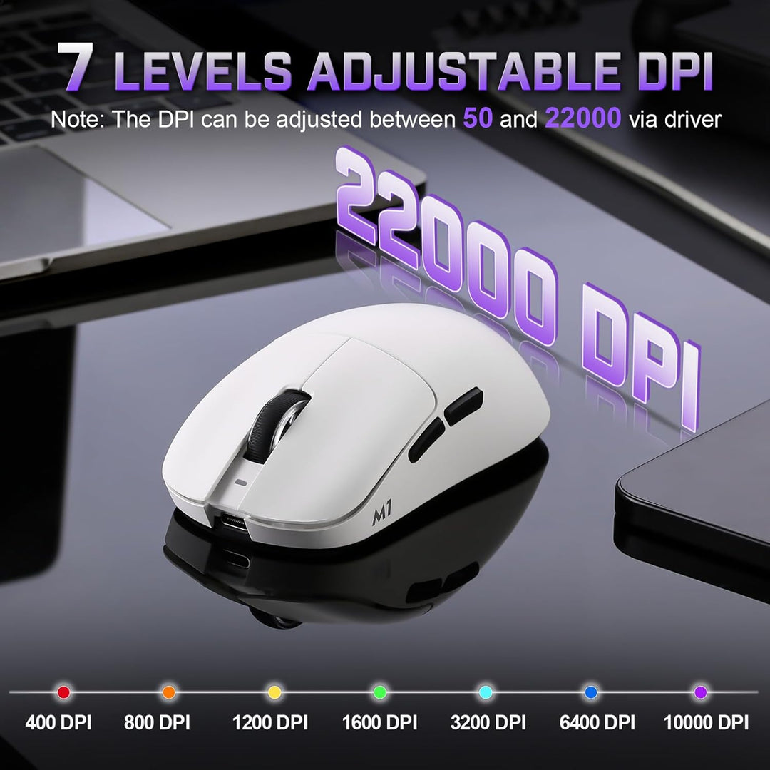 YUNZII M1 Kabellose Gaming-Maus, BT/2.4G Wireless/Wired Ultralight Mouse, PAW3311-Sensor 10000 DPI,