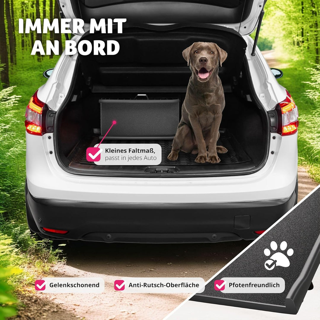 tectake® Hunderampe, klappbar und rutschfest, bis 90kg, Hunderampe Auto mit Kofferraumschutz, Hausti