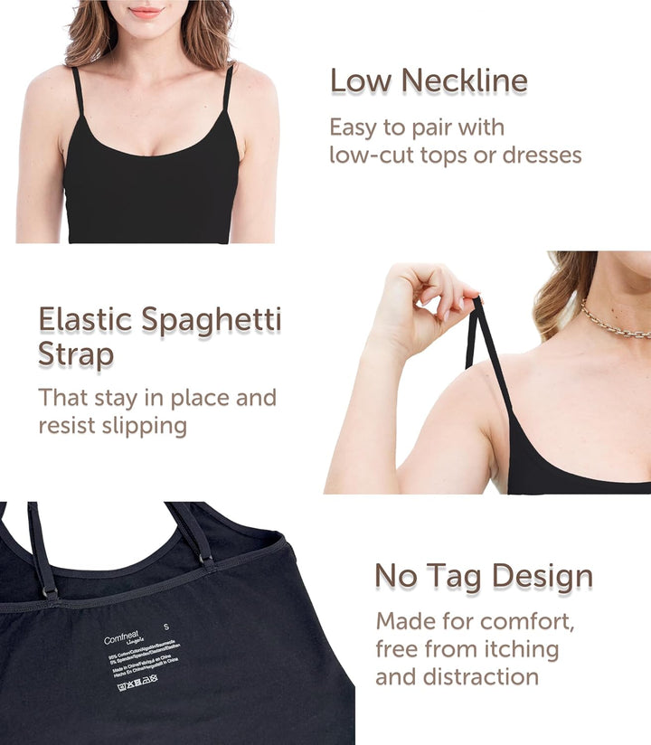 Comfneat Damen 4-Pack Spaghetti Tops Slim-Fit Verstellbare Träger Camisole Baumwolle Elasthan Unterh