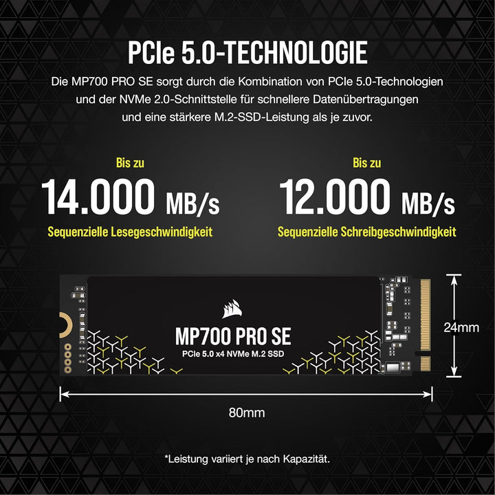 Corsair MP700 PRO SE 4 TB M.2 PCIe Gen5 x4 NVMe 2.0 SSD – M.2 2280 – Bis zu 14.000 MB/s Sequenzielle