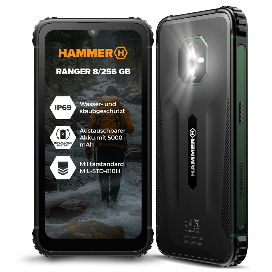 Hammer Ranger 4G 8+8GB/256GB Outdoor Handy, Baustellenhandy und Rugged Smartphone, 6" Display, IP69