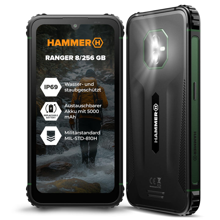 Hammer Ranger 4G 8+8GB/256GB Outdoor Handy, Baustellenhandy und Rugged Smartphone, 6" Display, IP69