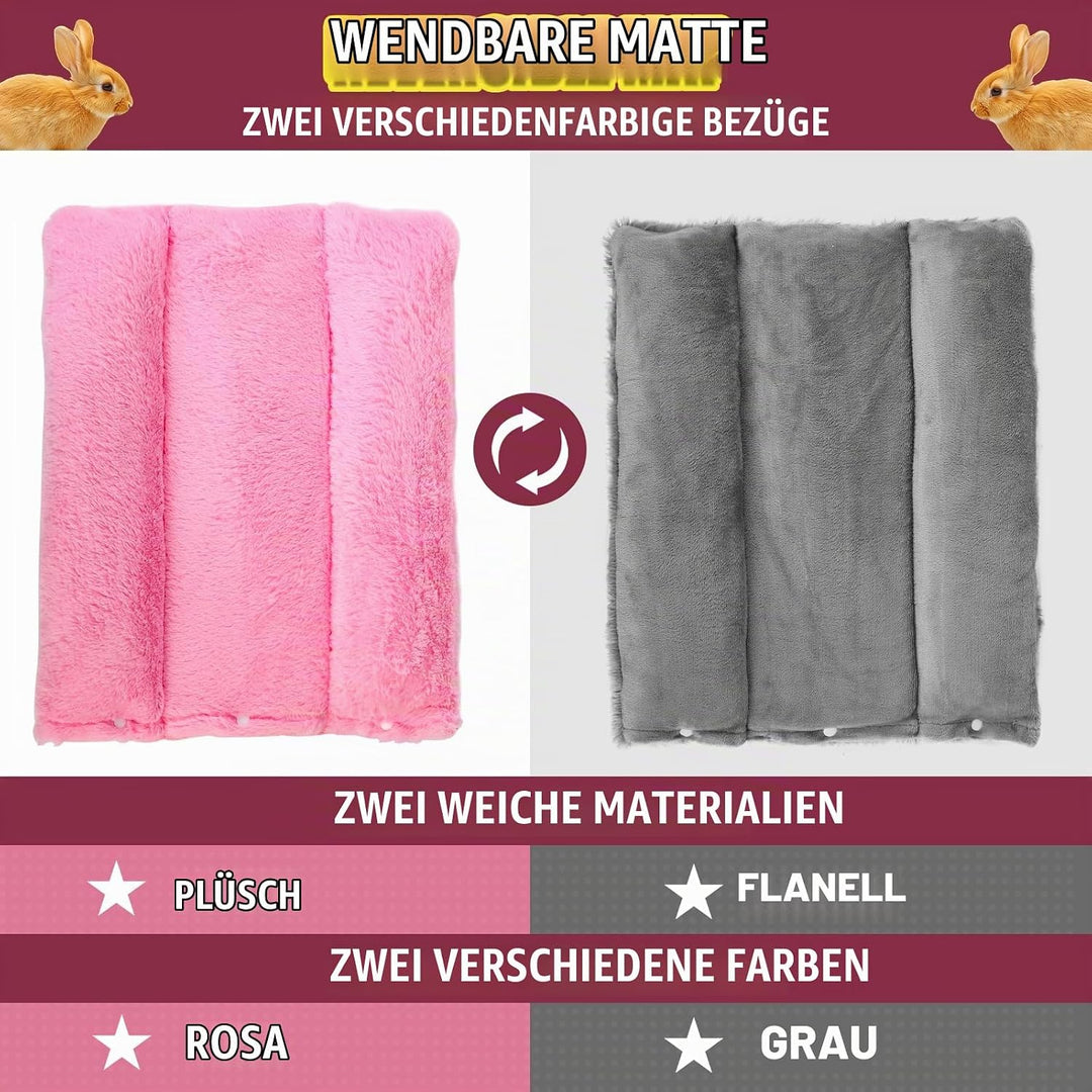 ONEJU Snuggle Bunny Bed, 43.5cm x 38cm Kaninchenbett mit Kissen, wendbare Kleintiermatte mit Zwei au