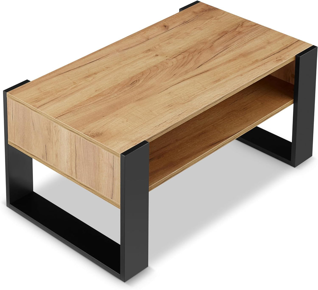 defiPad® Grosser Couchtisch mit Stauraum | Modern Wohnzimmertisch Eiche | 92CM Breite Kaffeetisch |