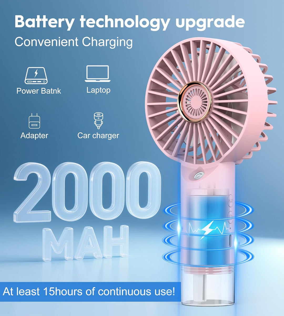 Mini Handventilator mit Feuchtigkeitsfunktion, Tragbarer Taschenventilator USB-C Wiederaufladbarer,