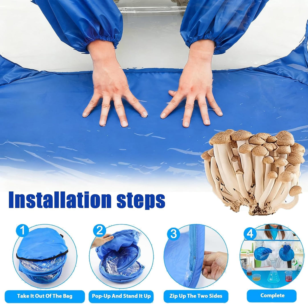 Still Air Box, 90x60x60cm, Pop Up Pilz Wachsen Zelt Kit, mit Handschuhen, Transparent, Tragbar, Pfla
