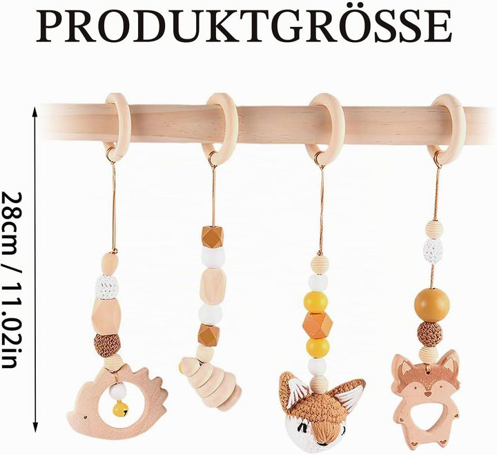 4 Stück Spielebogen Babies Holz, Spieltrapez Baby, Baby Gym Holz, Anhänger Spielbogen, für Mädchen J