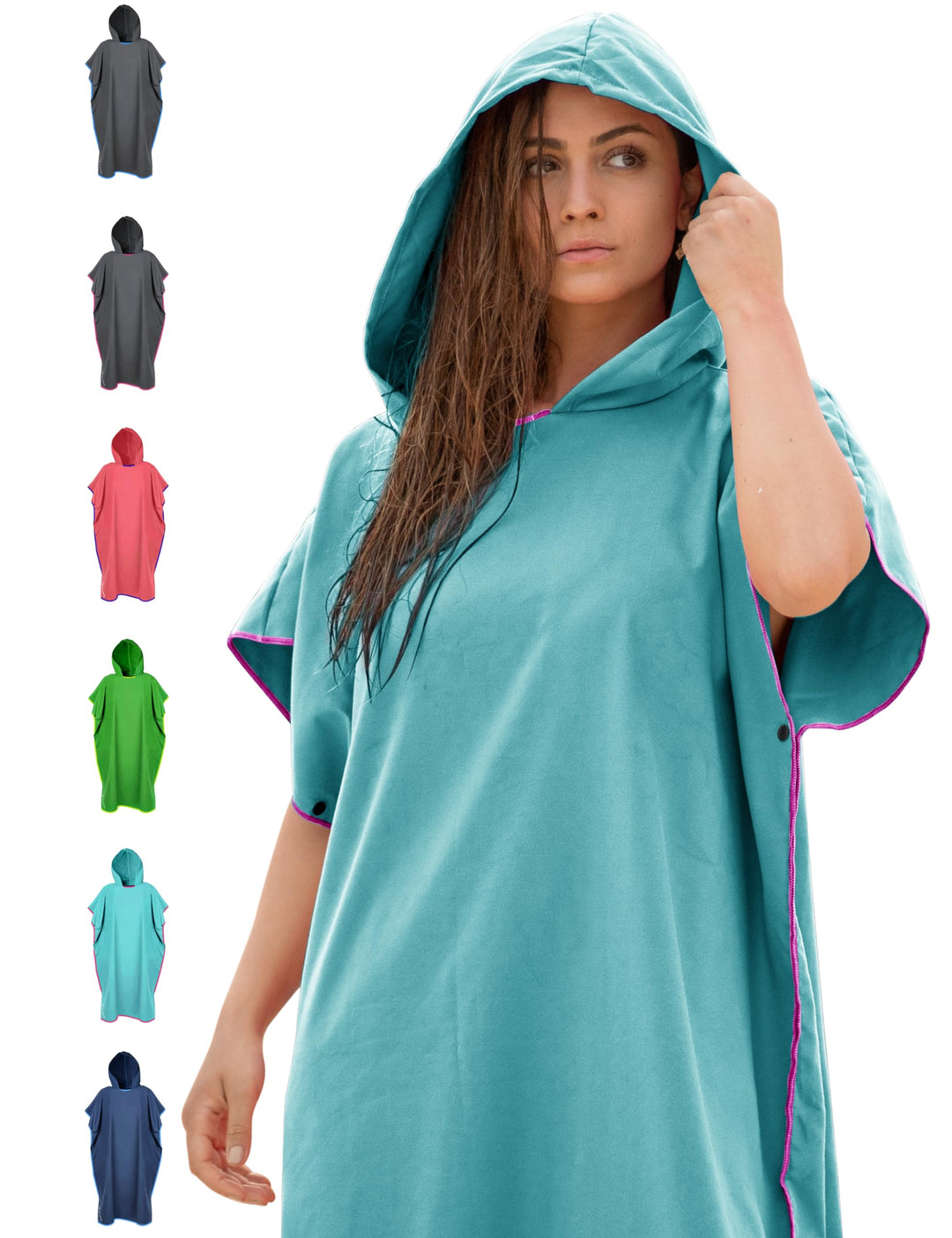 NirvanaShape Handtuch-Poncho für Erwachsene, Umziehhilfe & Handtuch zugleich, Surf-Poncho mit Quick-