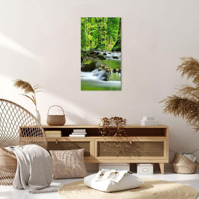 Bilder auf Leinwand 55x100cm Leinwandbild mit Rahmen Stream Wald Natur Gross Wanddeko Bild Schlafzim