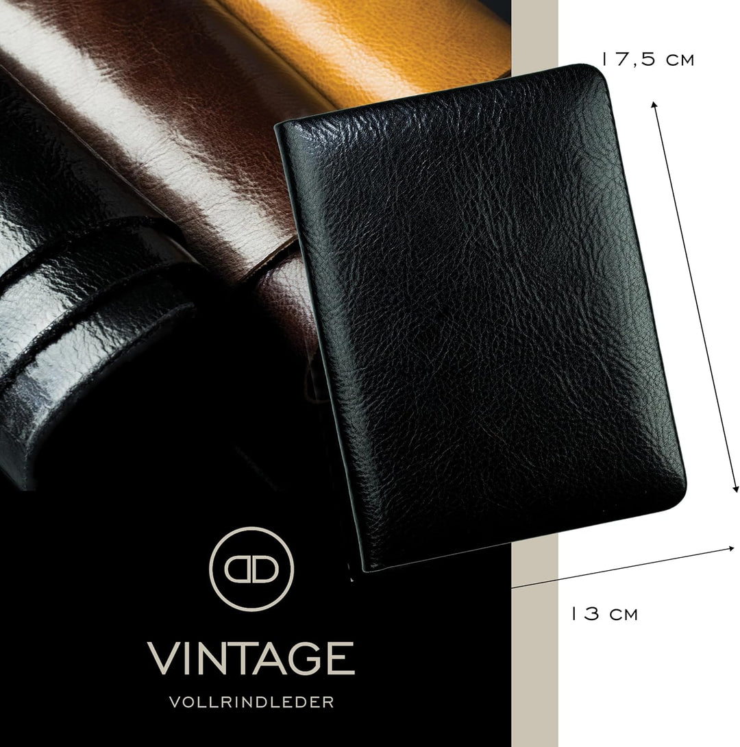 DELMON VARONE - Personalisierbares Adressbuch DIN A6+ gebunden mit A-Z Register Vintage Leder schwar