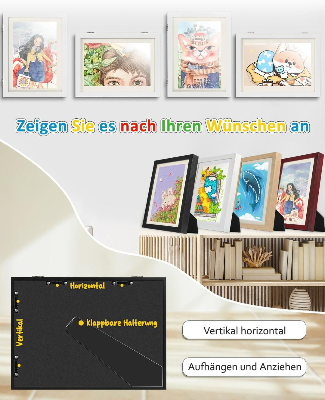 Ciscle Bilderrahmen Kinderzeichnungen, 2 Stück A4 Befüllba Kunstfotorahmen Kinder, Frontöffnung Kuns
