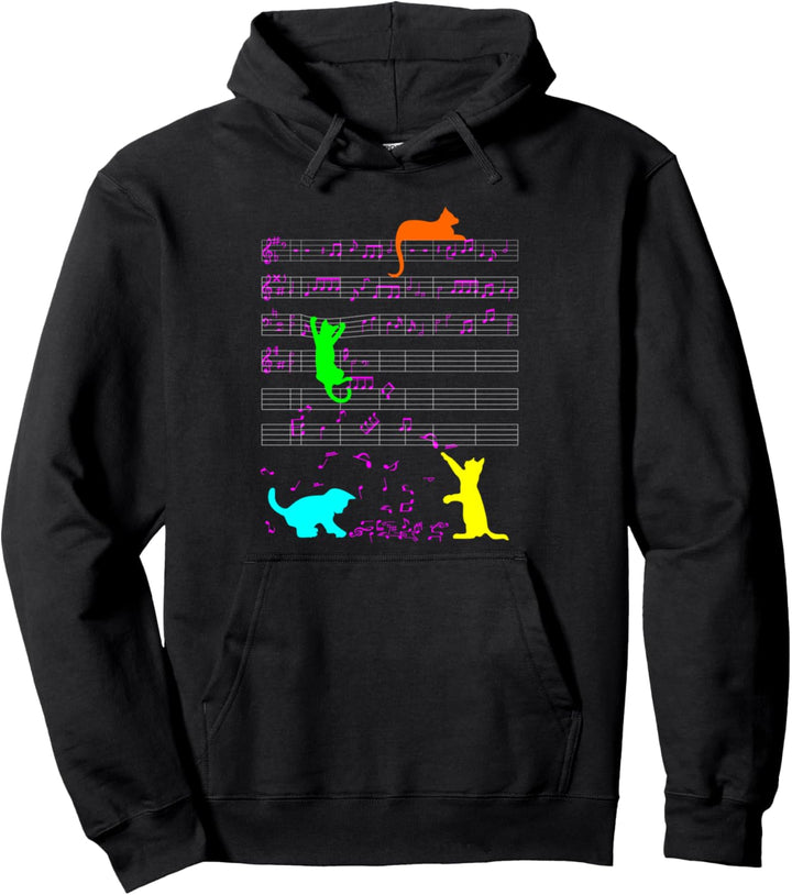 Lustige Bunte Katzen Musiknote Musiker Kätzchen Pullover Hoodie