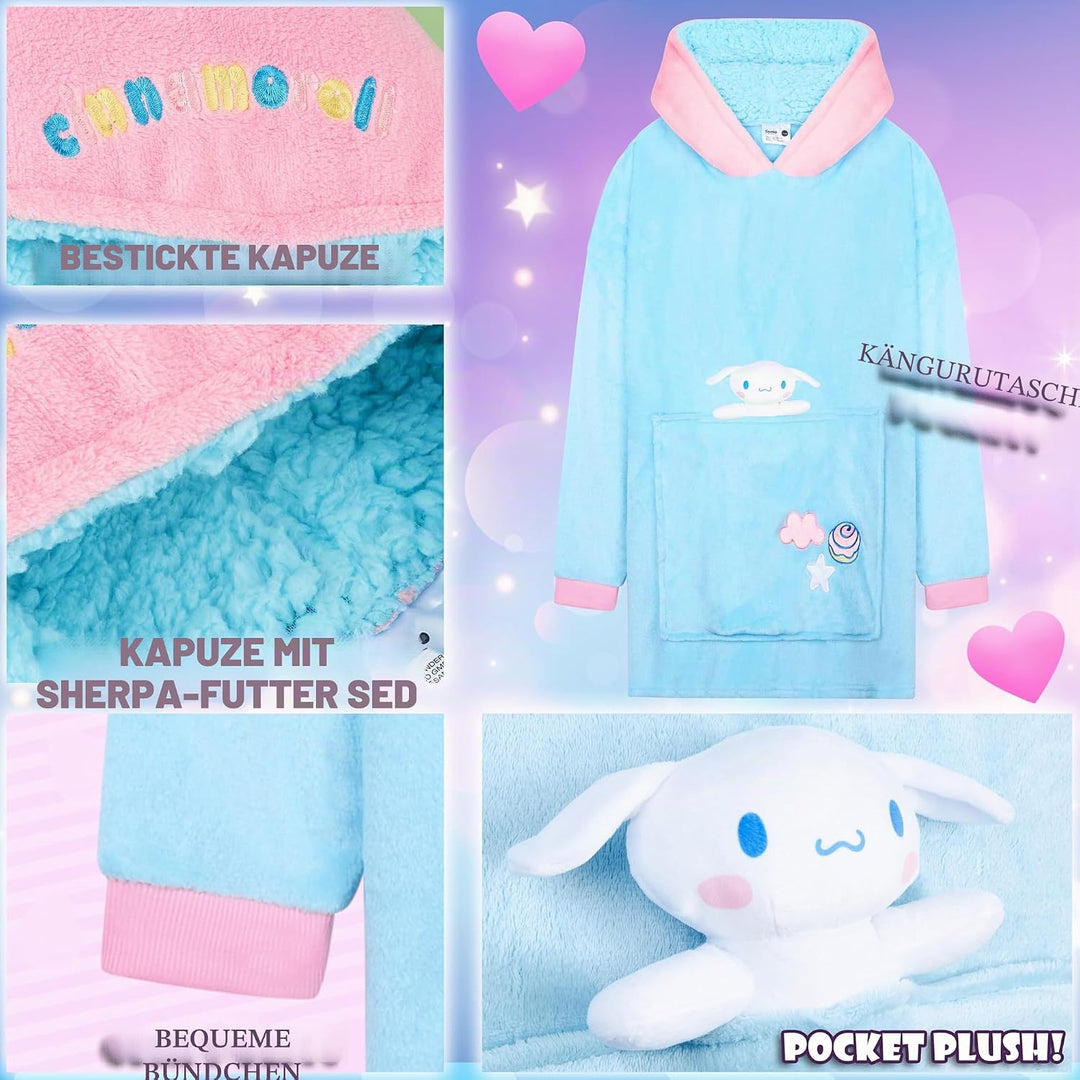 Hello Kitty Sanrio Kapuzenpullover Mädchen Teenager, Oversized Hoodie, Decke mit Ärmeln und Plüschbe