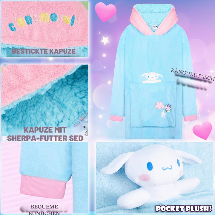 Hello Kitty Sanrio Kapuzenpullover Mädchen Teenager, Oversized Hoodie, Decke mit Ärmeln und Plüschbe