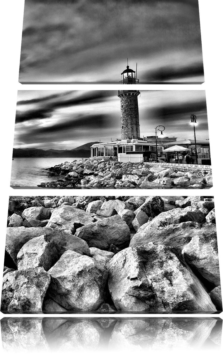 Pixxprint Leuchtturm bei Ebbe als Leinwandbild/Grösse: 3 Teilig (120x80) cm/Wandbild/Kunstdruck/fert