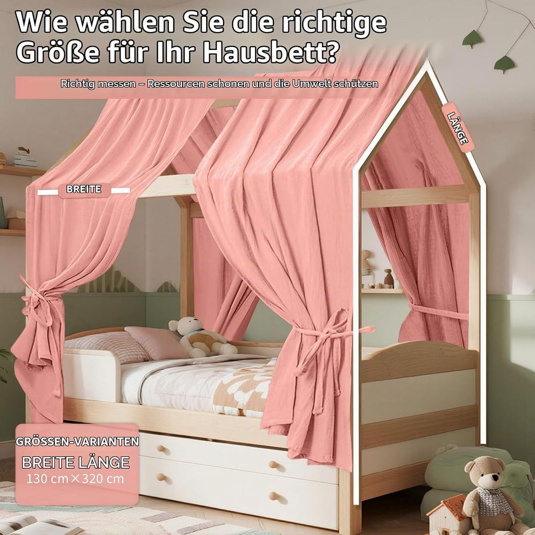HOTUT Hausbett Himmel,2 Stück Betthimmel Babybett aus Musselin,Weich und atmungsaktiv Baldachin Kind
