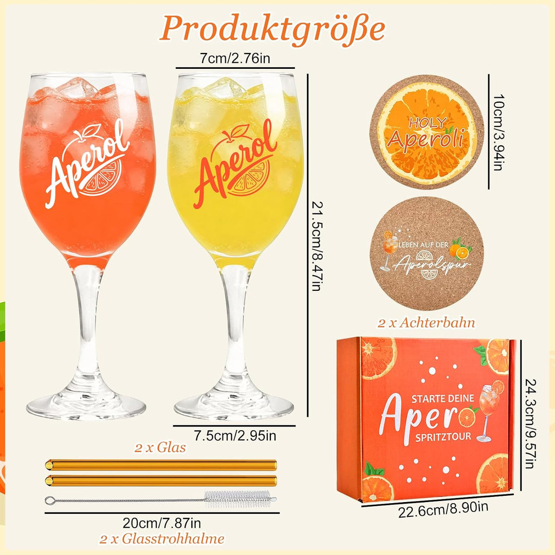 Aperol Gläser Geschenkset,2 Set Aperitif Gläser für Aperol Spritz, Aperol Glas Personalisiert,Glasst