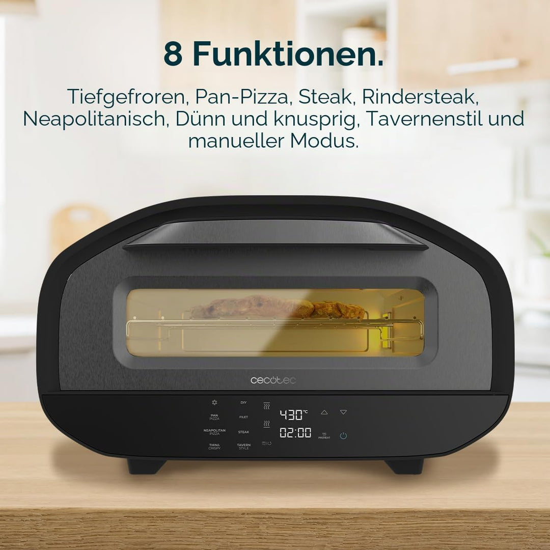 Cecotec Elektrischer Pizzaofen mit Sichtfenster Pizza&amp;Co Tifosi. 1700W, 12 Liter Kapazität, digitale