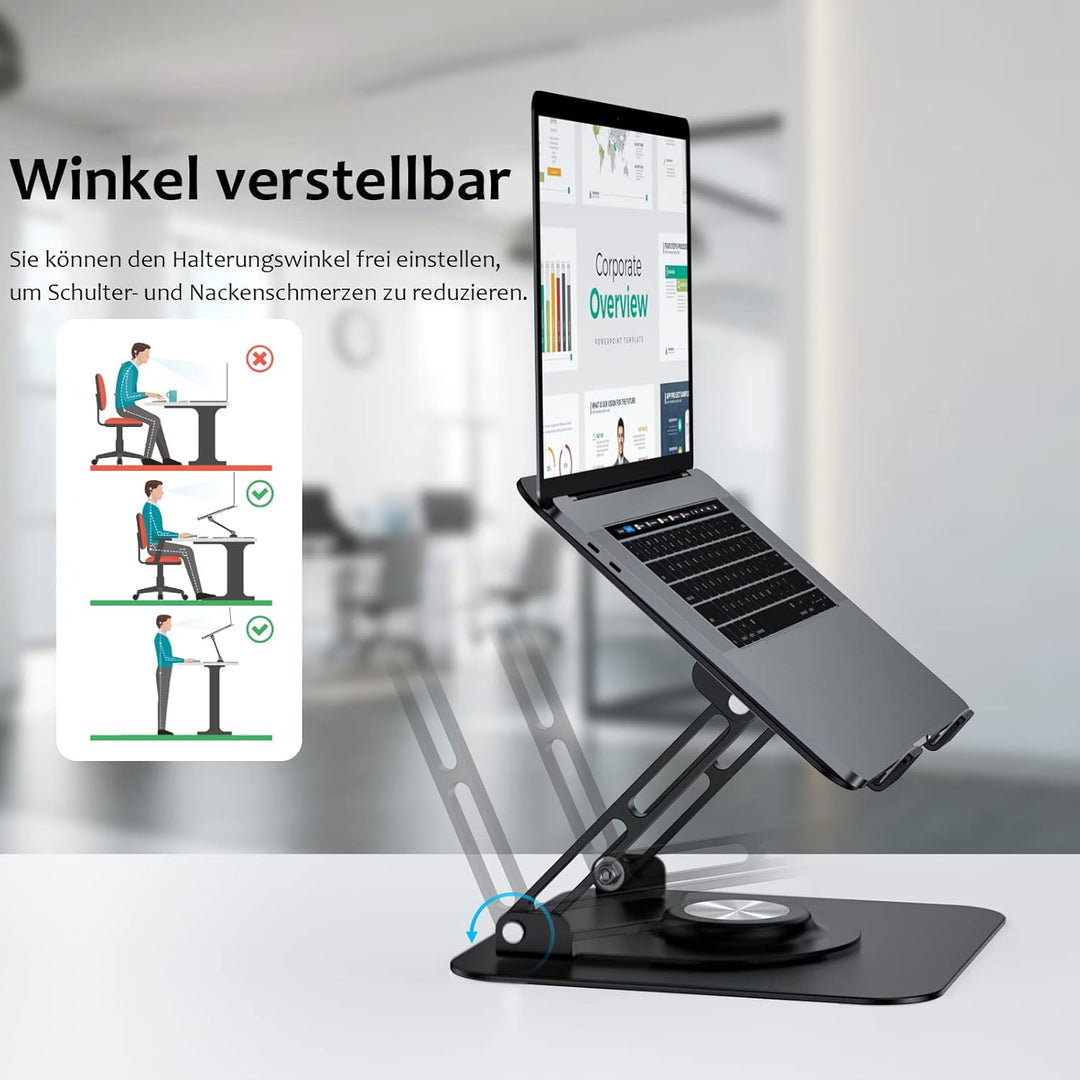 JOYEKY 360° Drehbarer Laptop Ständer, Faltbarer Tragbar Laptopständer aus Aluminium, Höhenverstellba