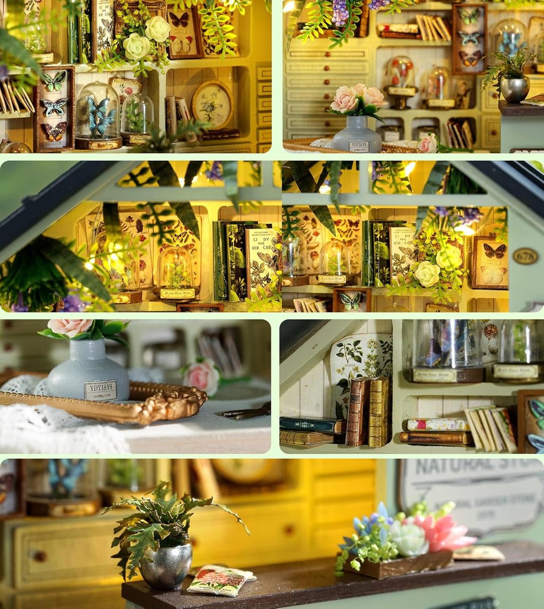 Spilay DIY Miniature House, Mini Handgefertigte Grünes Pflanzenstudio Kit Mit LED-Licht, Schutzhülle