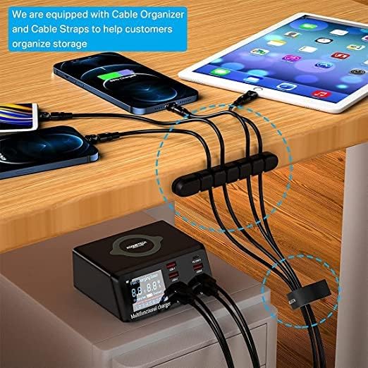 ASOMETECH USB Ladegerät Hub 100W 8-Port Desktop Multi USB Ladestation mit Typ C Port, Quick Charge 3