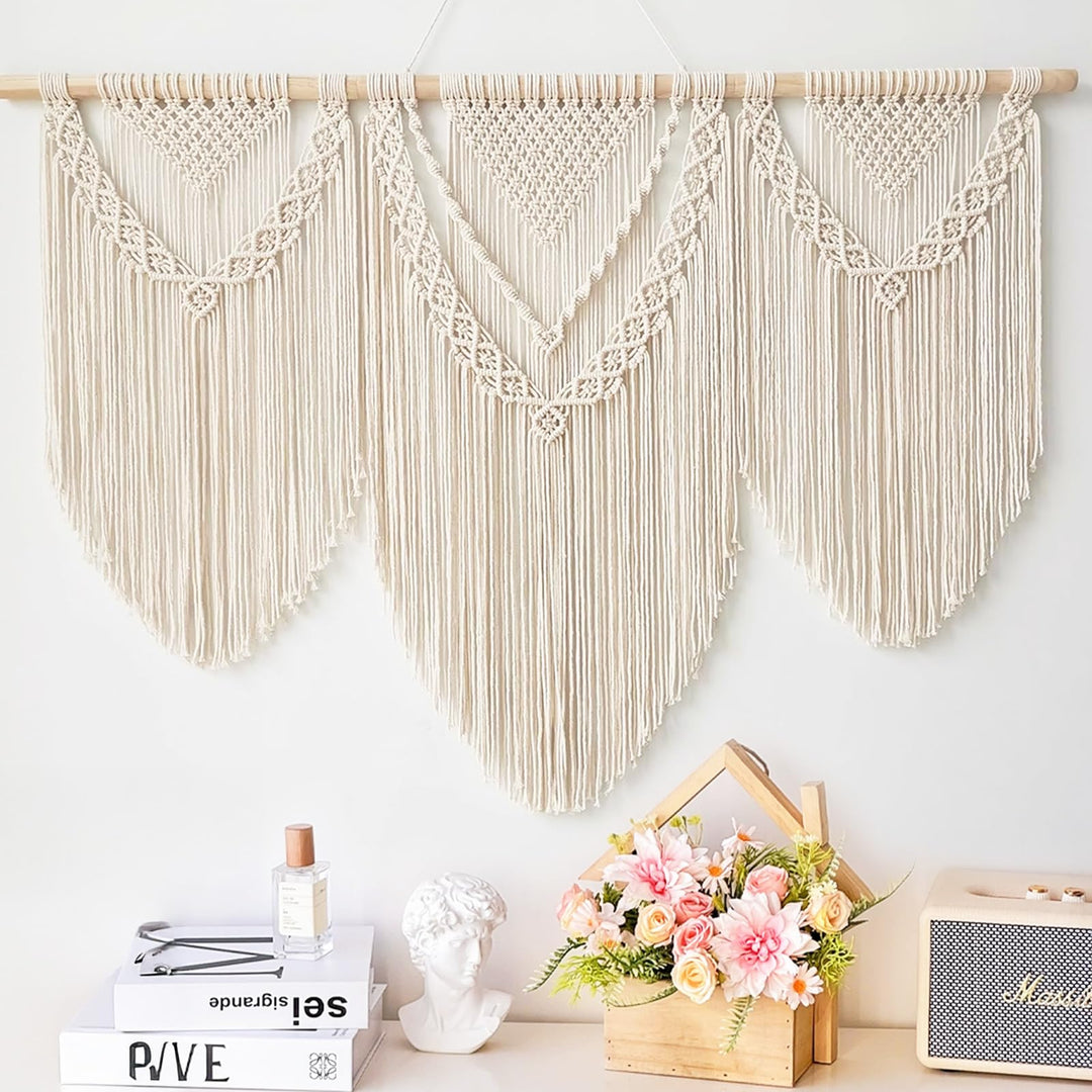 Hibisaws Makramee 110cm (W) x 82cm (H) Wandteppich Boho, Grosse, Handgewebt, Schlafzimmer Wanddeko ，
