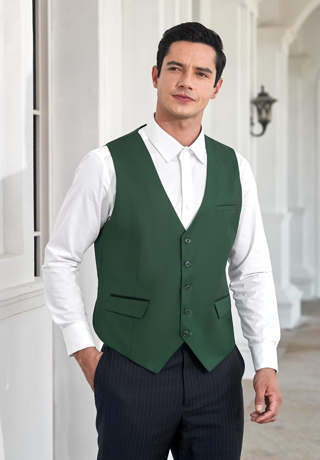 HISDERN Anzugweste für Herren Elegant Hochzeit Weste Klassische Einfarbig Casual Businessweste Forme