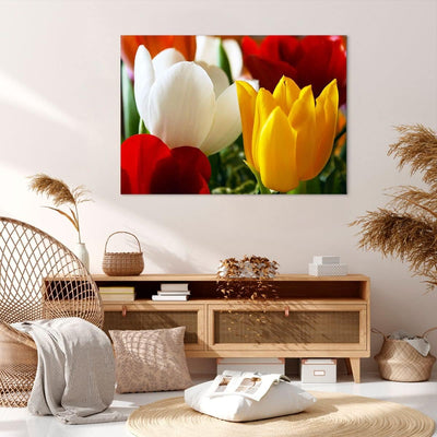 Bilder auf Leinwand 100x70cm Leinwandbild Tulpen Vase Blumenstrauss Gross Wanddeko Bild Schlafzimmer