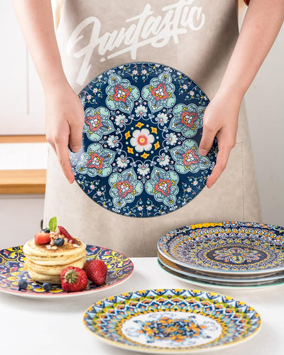 HENXFEN LEAD Salatteller Porzellan, 21 cm Bunt Frühstücksteller Keramik Dessertteller, 6 Teilig Klei