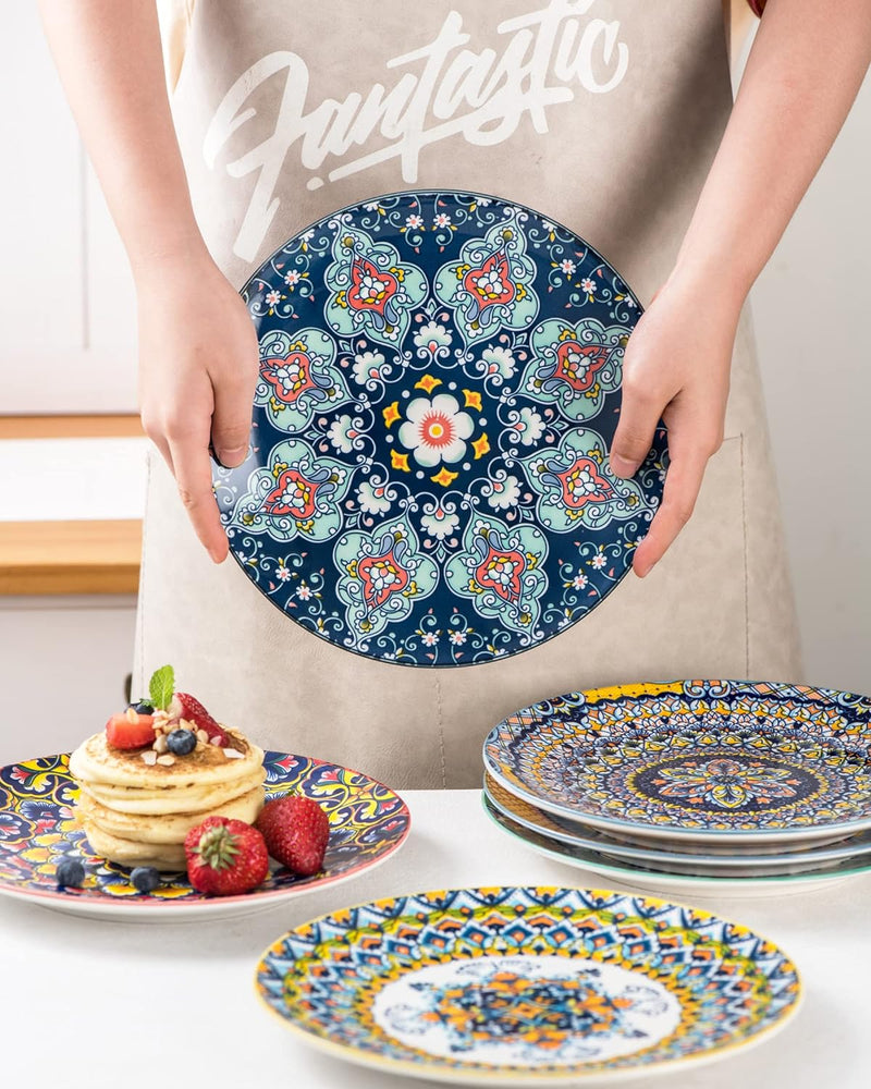 HENXFEN LEAD Salatteller Porzellan, 21 cm Bunt Frühstücksteller Keramik Dessertteller, 6 Teilig Klei