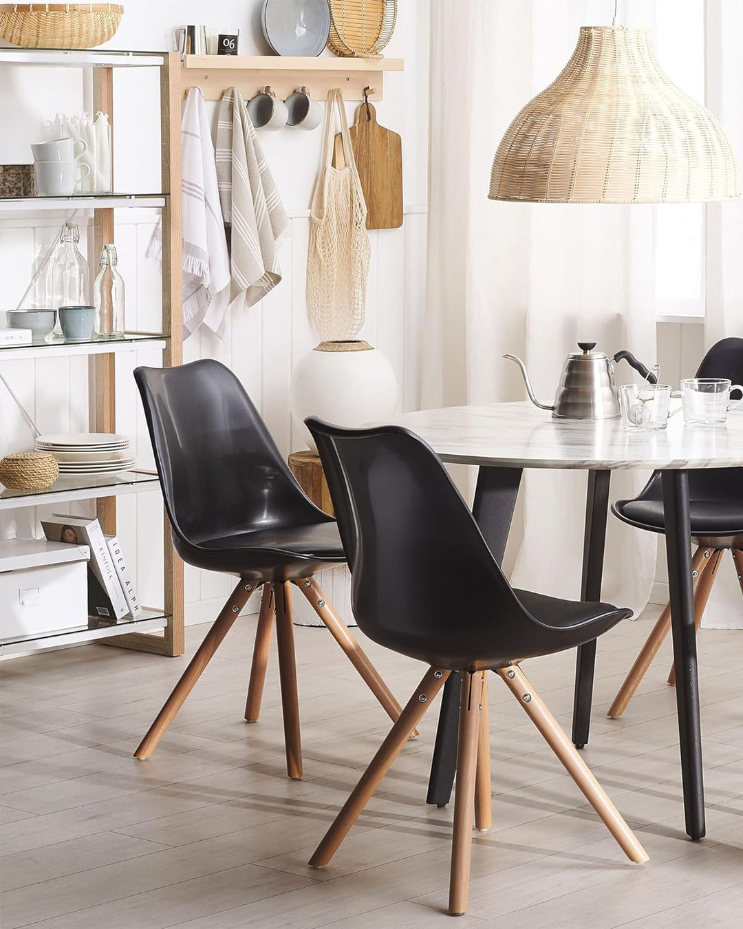 Esszimmerstuhl Schwarz Kunststoff Kunstleder Holzbeine Modern Dakota