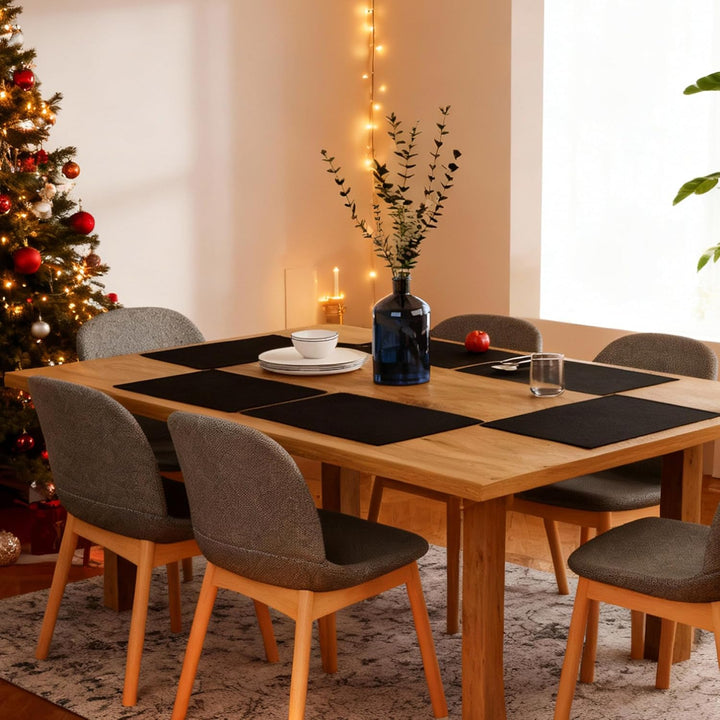 Encasa XO Platzsets Esstisch Set von 6 | Tiefes Schwarz | Fein gerippte Baumwoll-Tischunterlage | Gr