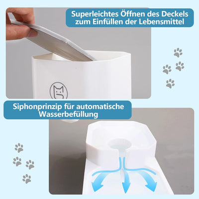 UUE Automatischer Futterspender Katze, 2.1kg Futterautomat Katze und 3.8L Wasserspender Hund, Set zu