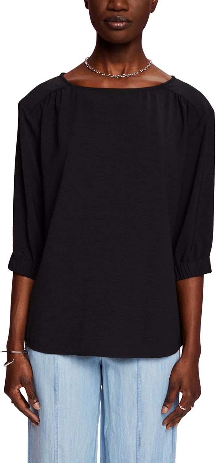 ESPRIT Crêpe-Bluse mit elastischen Ärmelabschlüssen S Schwarz, S Schwarz