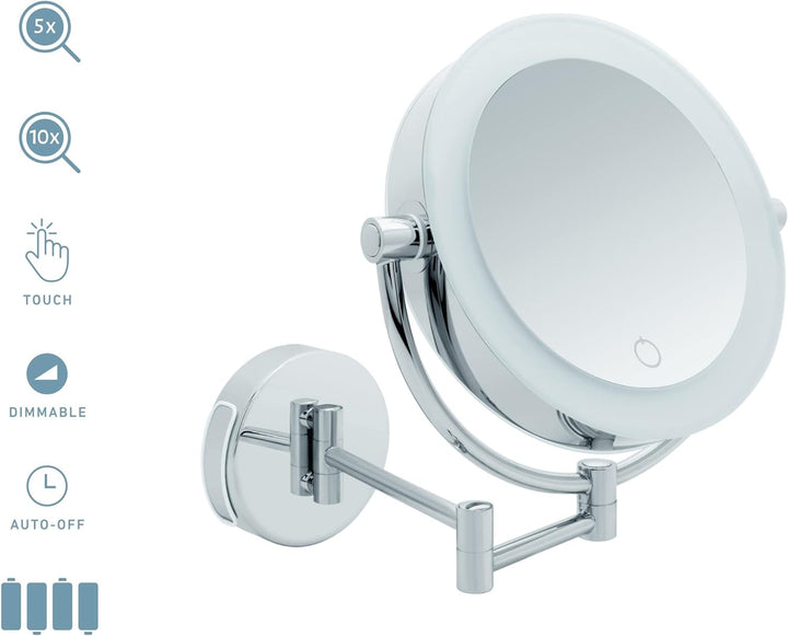 Libaro Kosmetikspiegel XXL Tokio LED Vergrösserungsspiegel Wandmontage Dimmerfunktion Auto-Off Batte