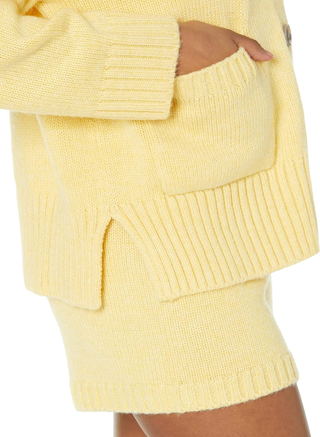 The Drop Cardigan Brigitte für Damen, grosse Knöpfe, Taschen vorn, gerippt, M Butter