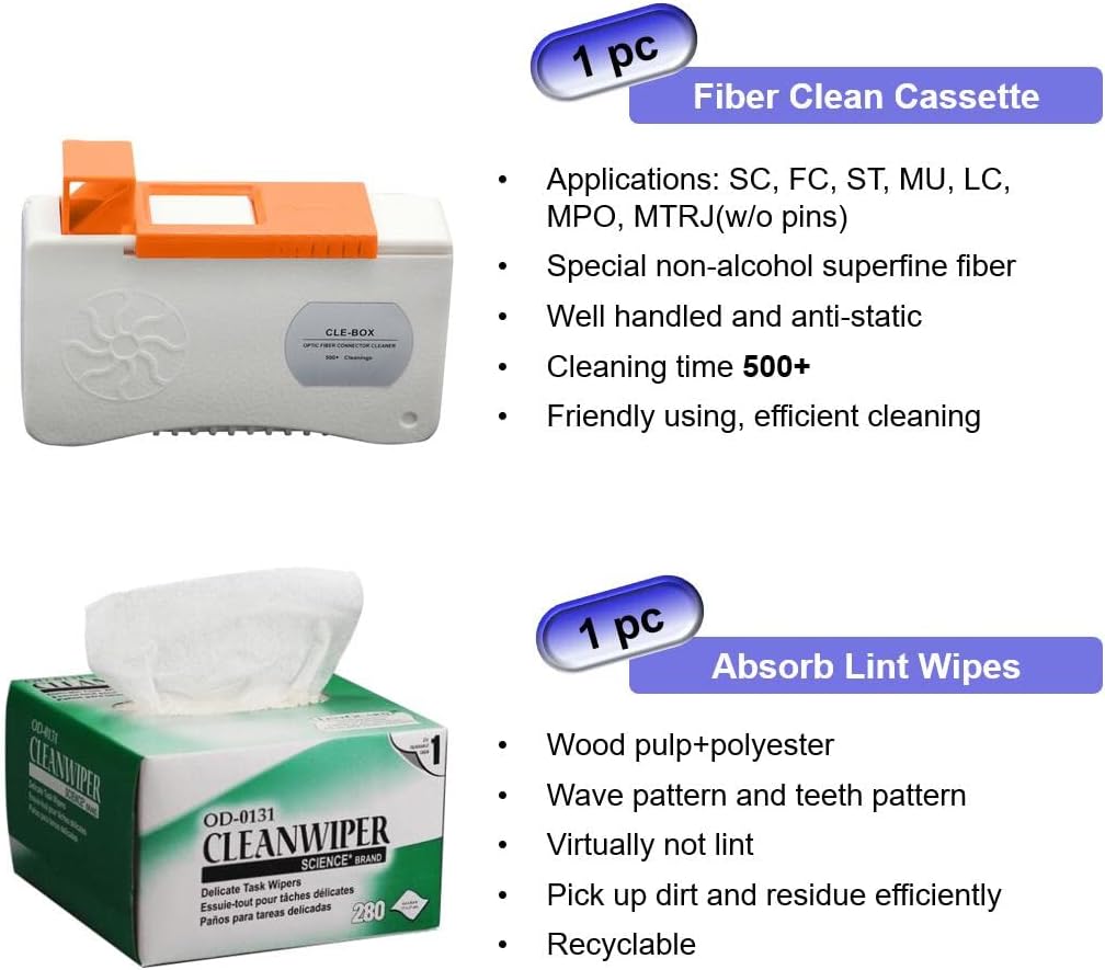 QIIRUN Fiber Optic Cleaners Kit Glasfaser Reiniger Kit, FTTH-Reinigungswerkzeuge mit 1,25 mm/2,5 mm