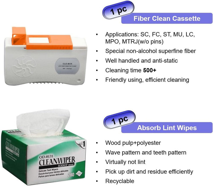 QIIRUN Fiber Optic Cleaners Kit Glasfaser Reiniger Kit, FTTH-Reinigungswerkzeuge mit 1,25 mm/2,5 mm