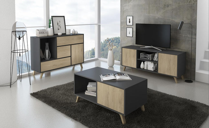 Skraut Home – Couchtisch – 45 x 92 x 50 cm – niedriger Tisch ideal für Wohn- oder Esszimmer – Windmo