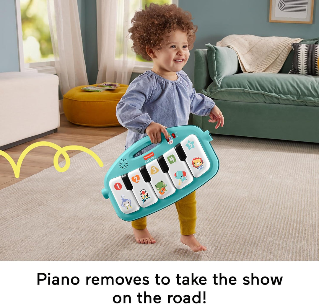 Fisher-Price Baby Activity Mat Glow and Grow Kick &amp; Play Piano Gym, Portable Musical Toy with Smart