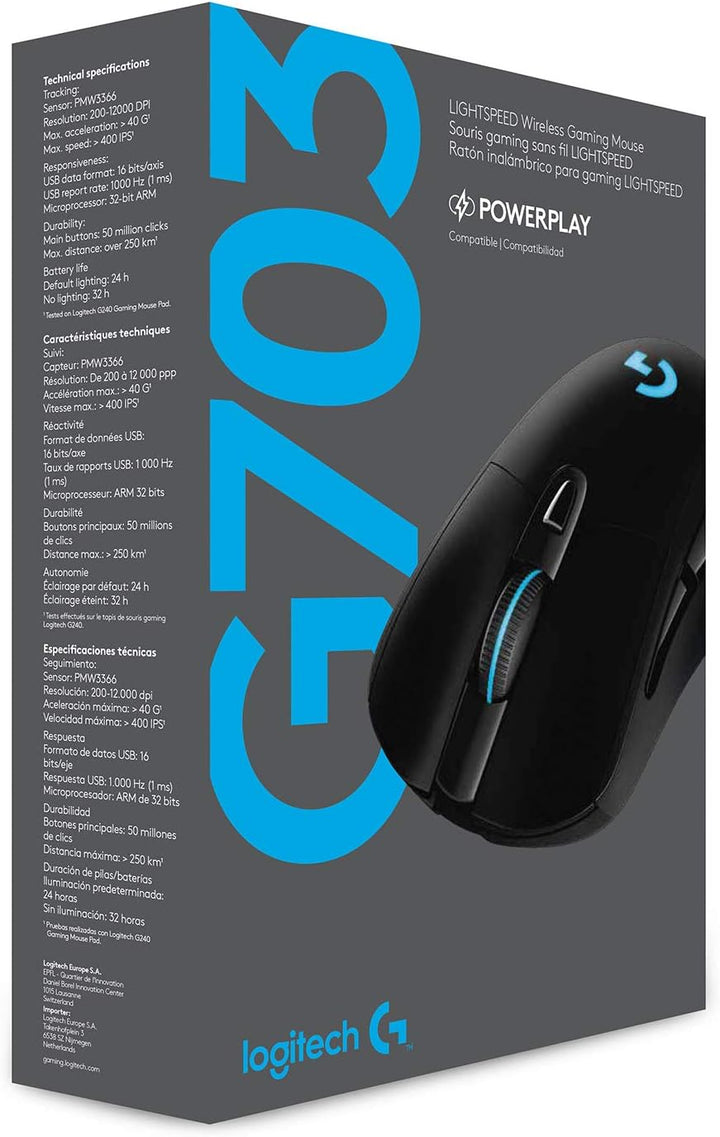 Logitech G703 LIGHTSPEED kabellose Gaming-Maus mit HERO 25K DPI Sensor, Wireless Verbindung, LIGHTSY