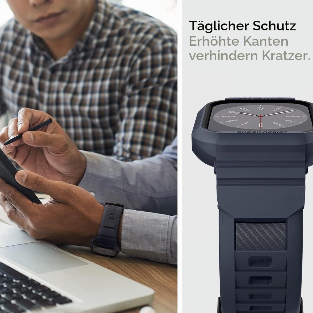 Spigen Rugged Armor Pro Hülle mit Band für Apple Watch 45/44mm | TPU-Unibody-Hülle mit Armband, Carb