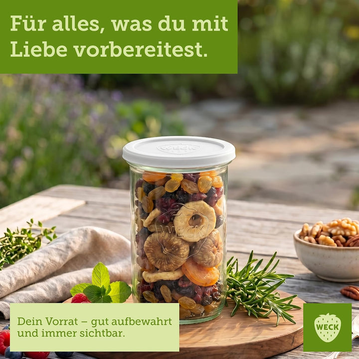 Weck Gläser 900ml – 6er Set mit Deckeln – Sturzform – robuste, stapelbare Vorratsgläser- &amp; Einweckgl