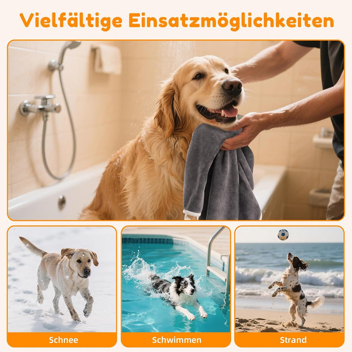 2er Set Hunde Handtuch extra saugfähig, Hundehandtücher aus Mikrofaser, Weich, Langlebig und Schnell
