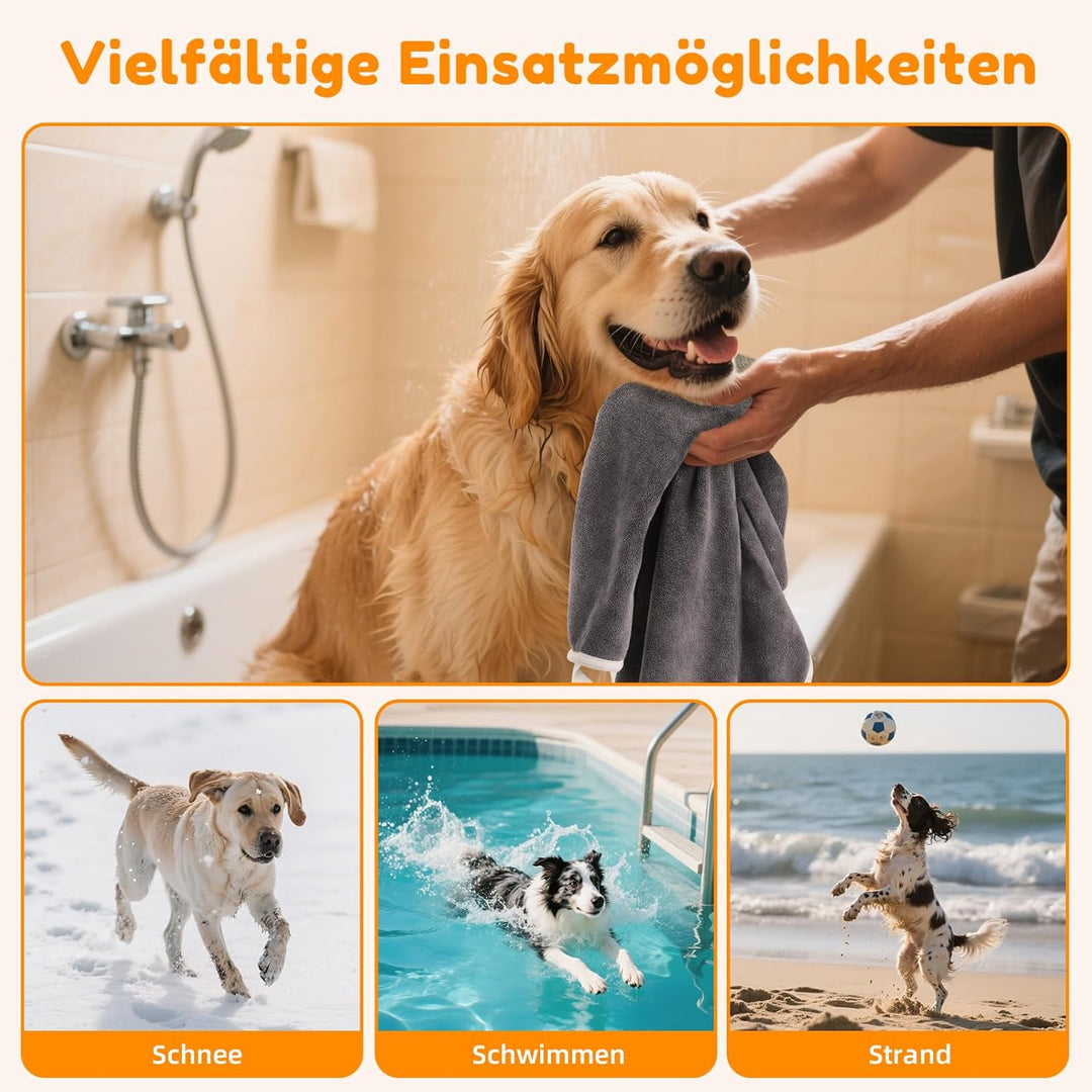 2er Set Hunde Handtuch extra saugfähig, Hundehandtücher aus Mikrofaser, Weich, Langlebig und Schnell