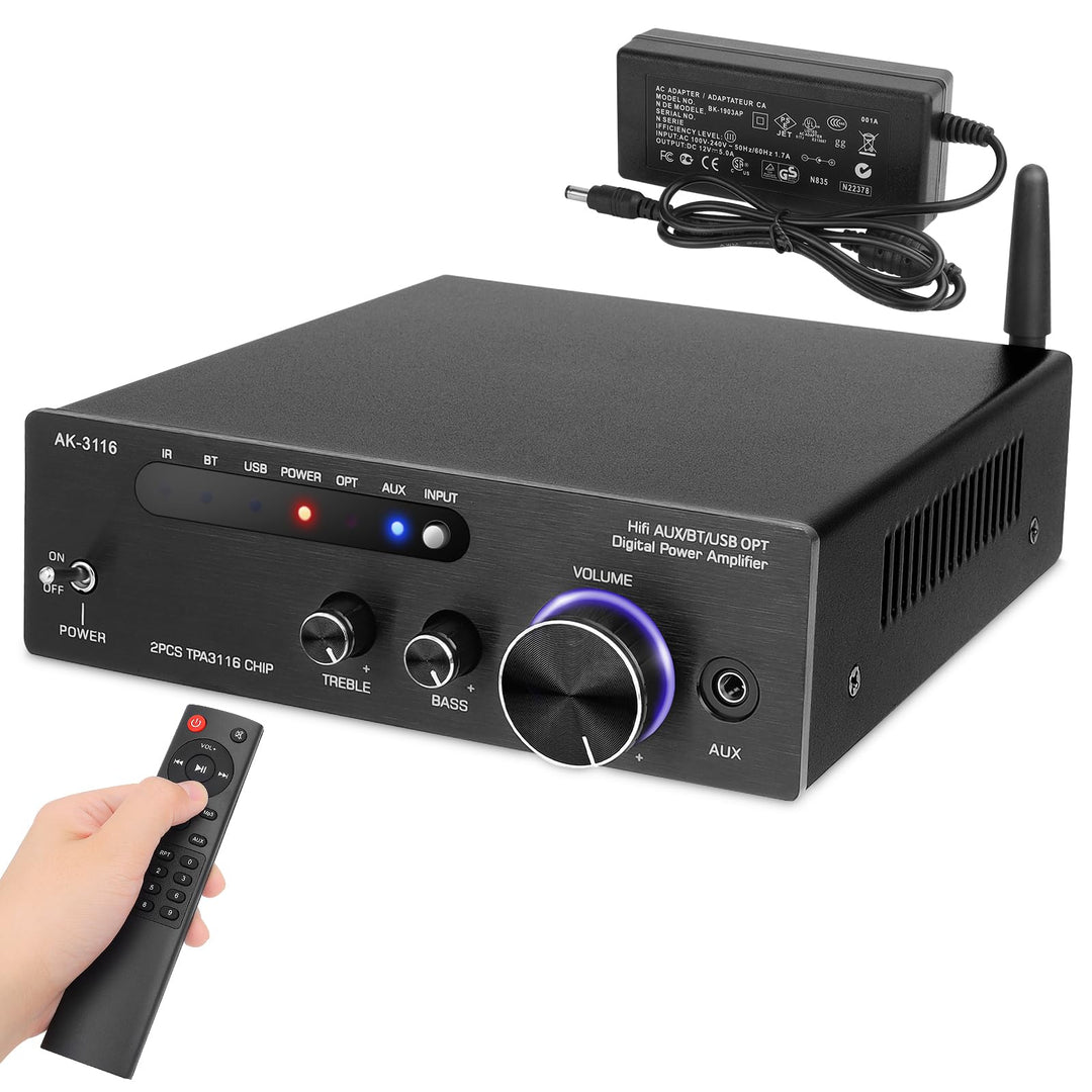 Bluetooth Verstärker 5.0 HiFi Stereo Verstärker Receiver 2.0-Kanal 2x100W TPA3116 Klasse D Mini Vers