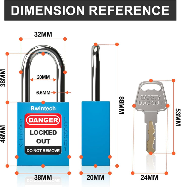Bwintech 10 Stück 38MM verschlüsselt verschiedene blau Sicherheitsvorhängeschloss Lockout Tagout Sch