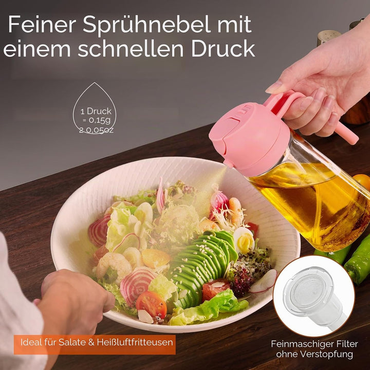 YARRAMATE 2 Stück 2 in 1 Ölsprüher für speiseöl, 470ml Öl Sprühflasche lebensmittelecht, Ölspray zum
