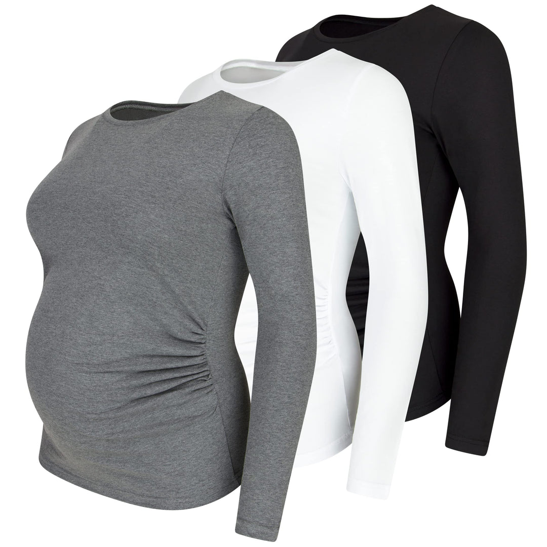 M.M.C. Umstandsshirt 3er Set unifarben Umstandsmode Schwangerschaft Schwangerschaftsshirt, Langarm M